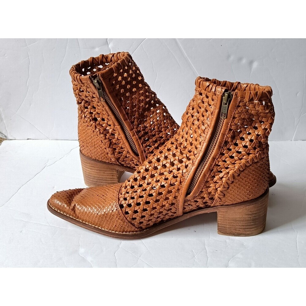 Free People In The Loop Woven Brown Leather Western Ankle Boots Women's Size 10 - Picture 2 of 13